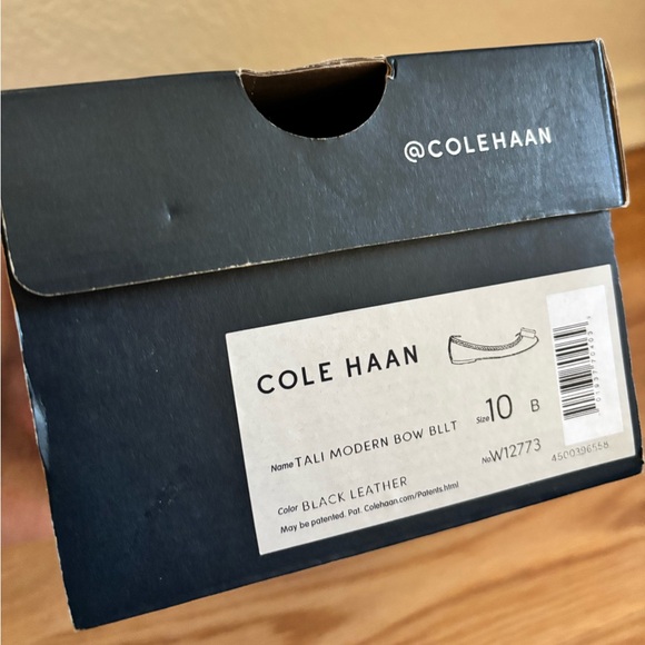 Cole Haan Tali Modern Bow Ballet Flats in Black Leather w/ Gold Hardware - Picture 6 of 6